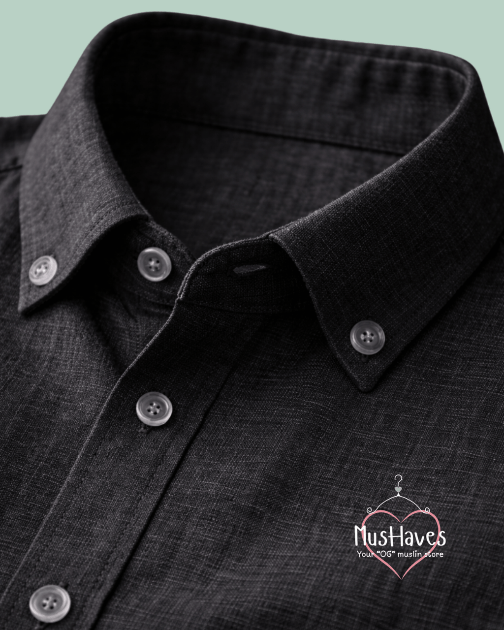 Muslin Oxford Collar Formal Shirt – Charcoal Black