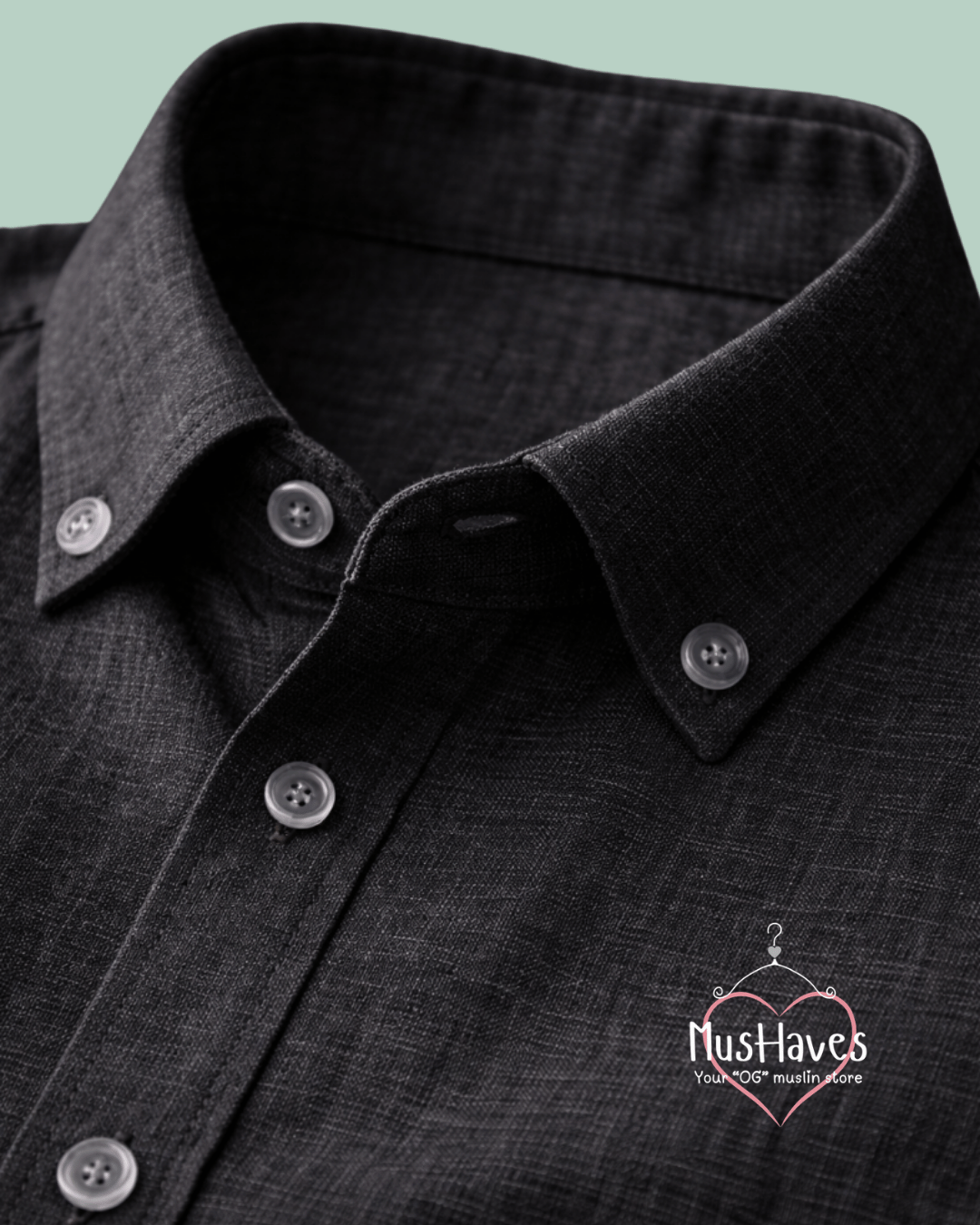 Muslin Oxford Collar Formal Shirt – Charcoal Black