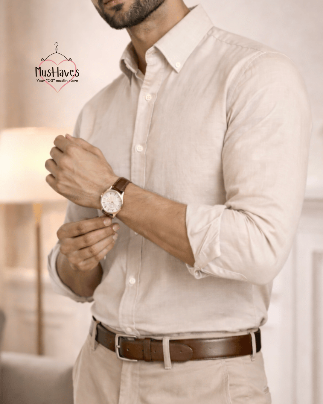 Muslin Oxford Collar Formal Shirt – Light Beige