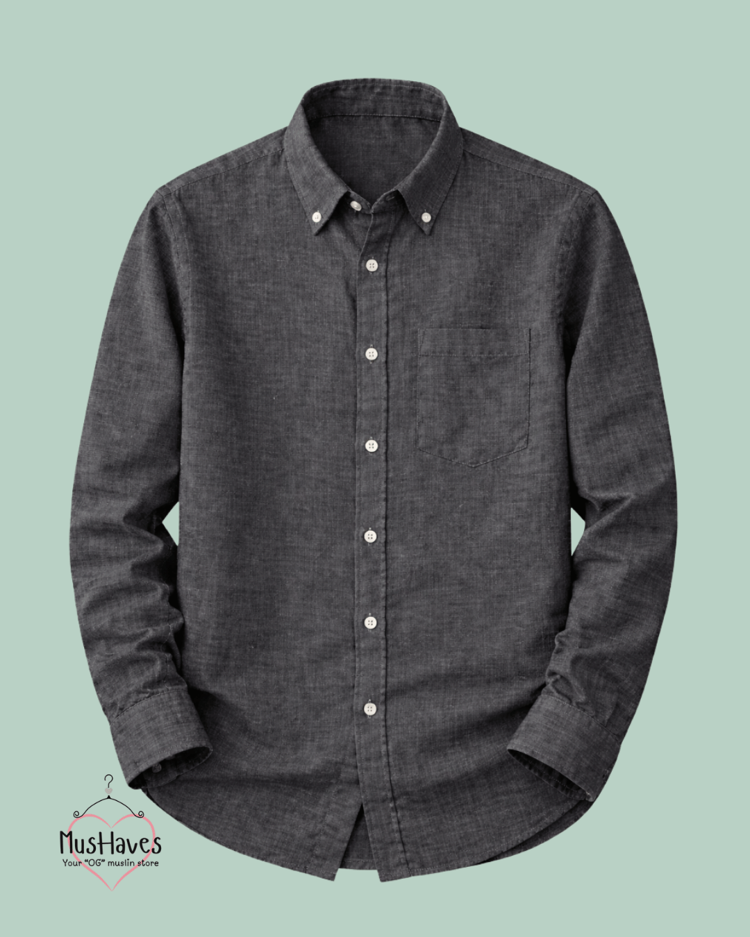 Muslin Oxford Collar Formal Shirt – Charcoal Grey
