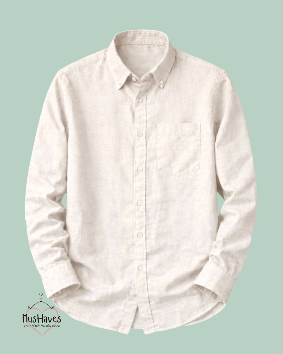 Muslin Oxford Collar Formal Shirt – Light Beige