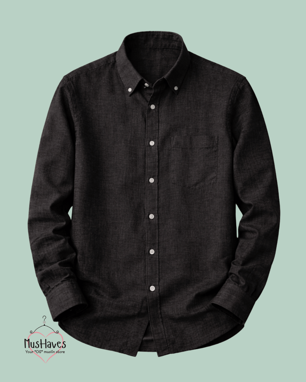 Muslin Oxford Collar Formal Shirt – Charcoal Black