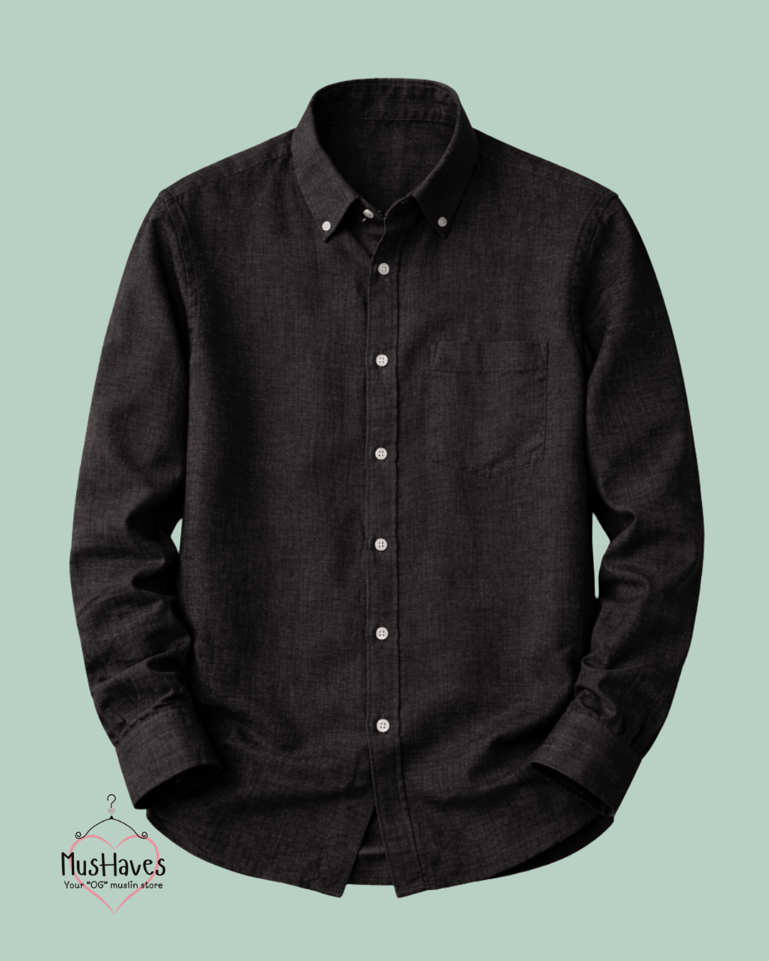 Muslin Oxford Collar Formal Shirt – Charcoal Black