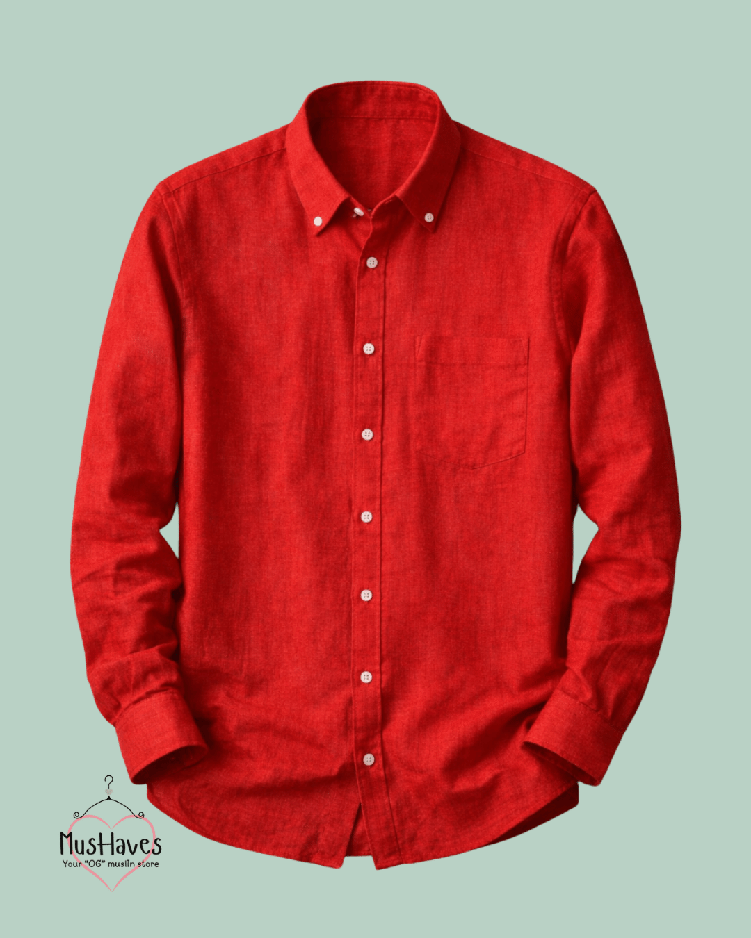Muslin Oxford Collar Formal Shirt – Bright Red