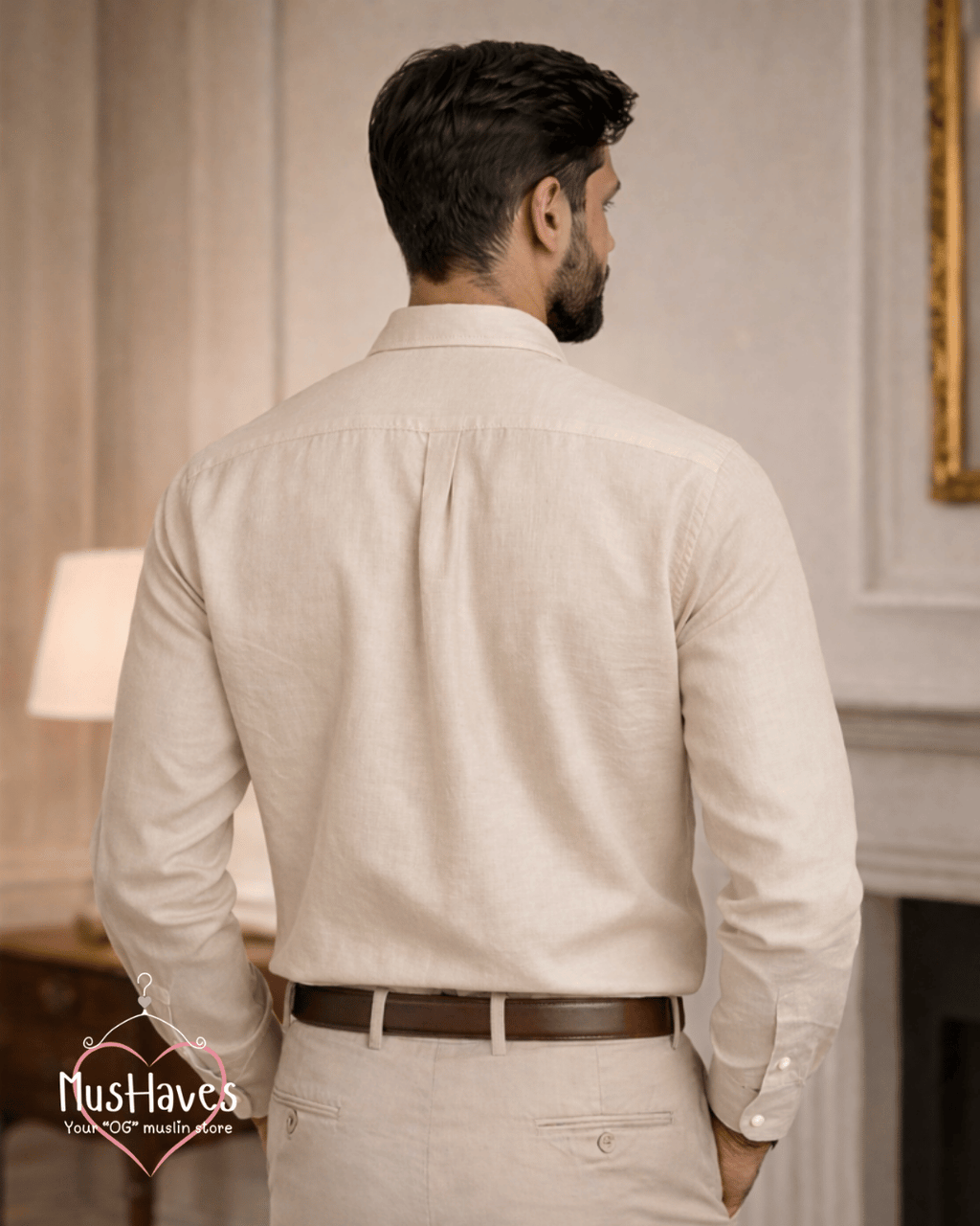 Muslin Oxford Collar Formal Shirt – Light Beige