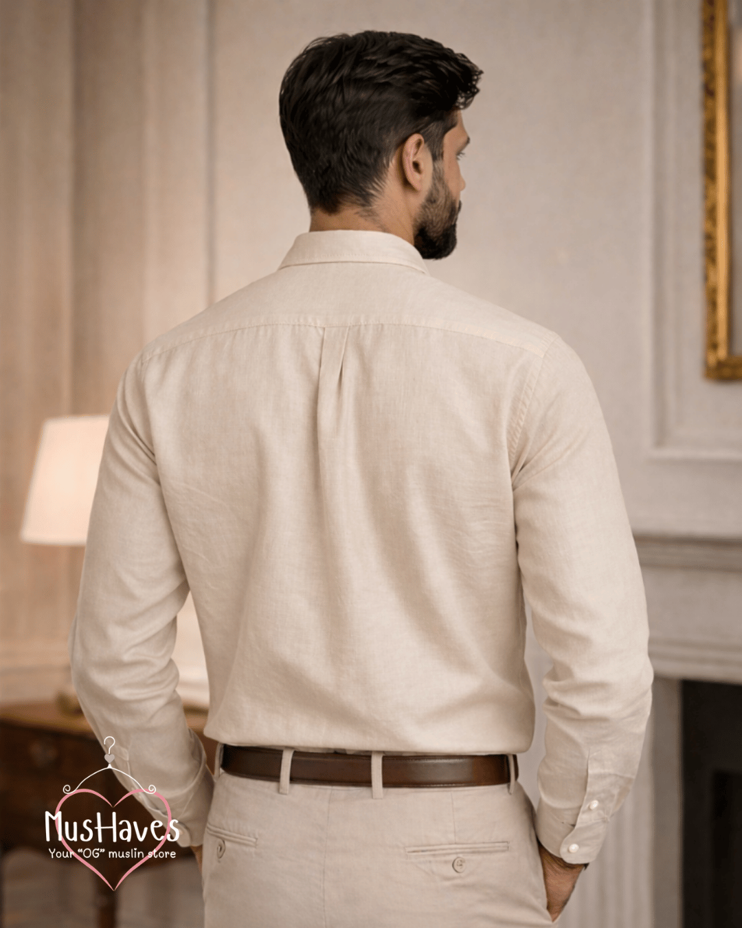 Muslin Oxford Collar Formal Shirt – Light Beige