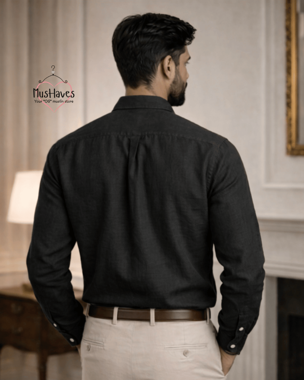 Muslin Oxford Collar Formal Shirt – Charcoal Black