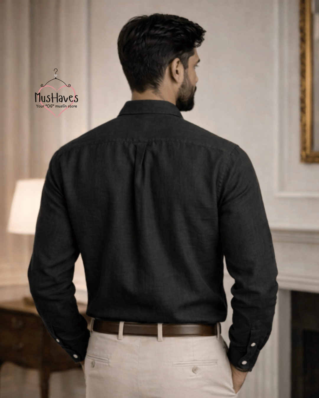 Muslin Oxford Collar Formal Shirt – Charcoal Black