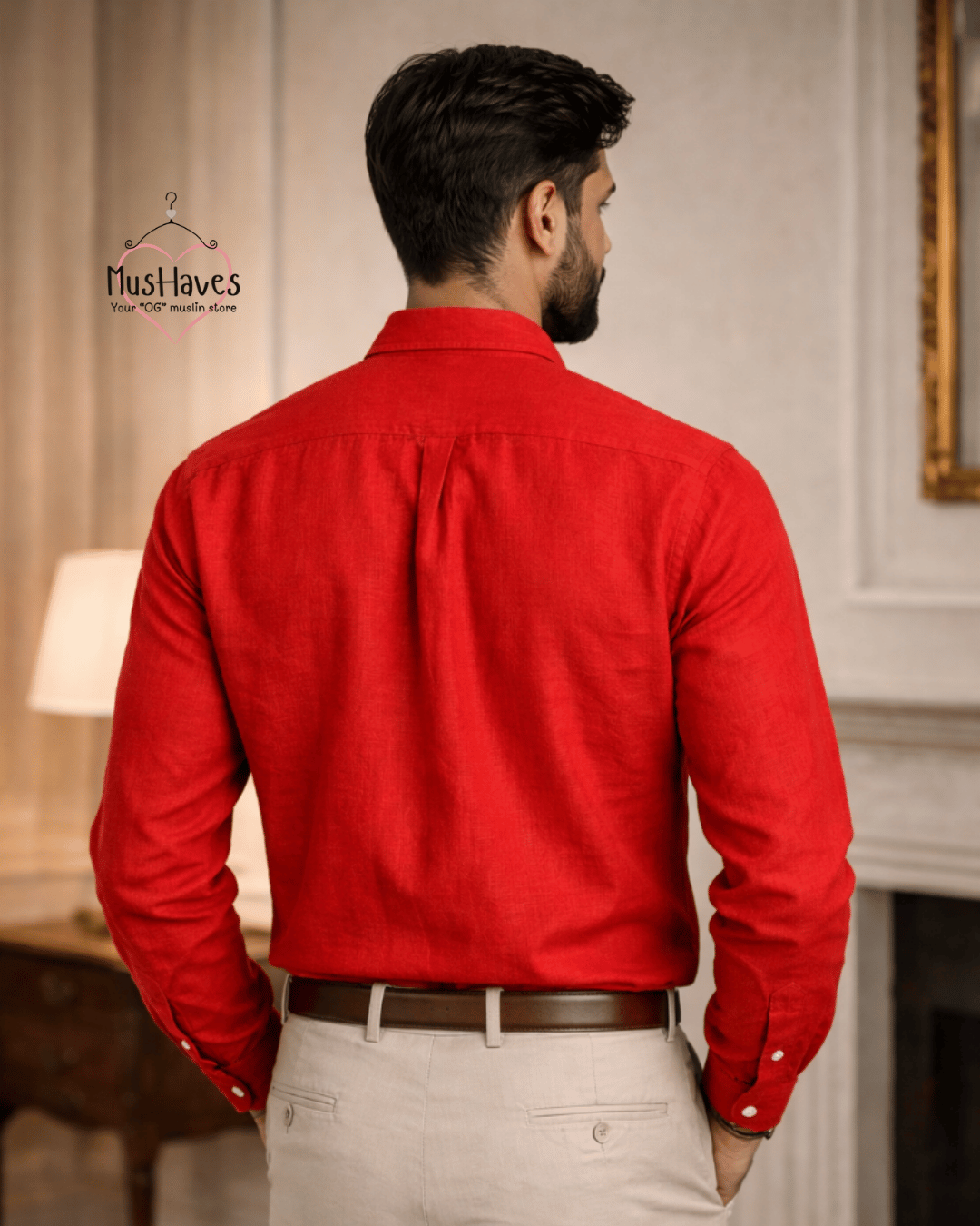 Muslin Oxford Collar Formal Shirt – Bright Red