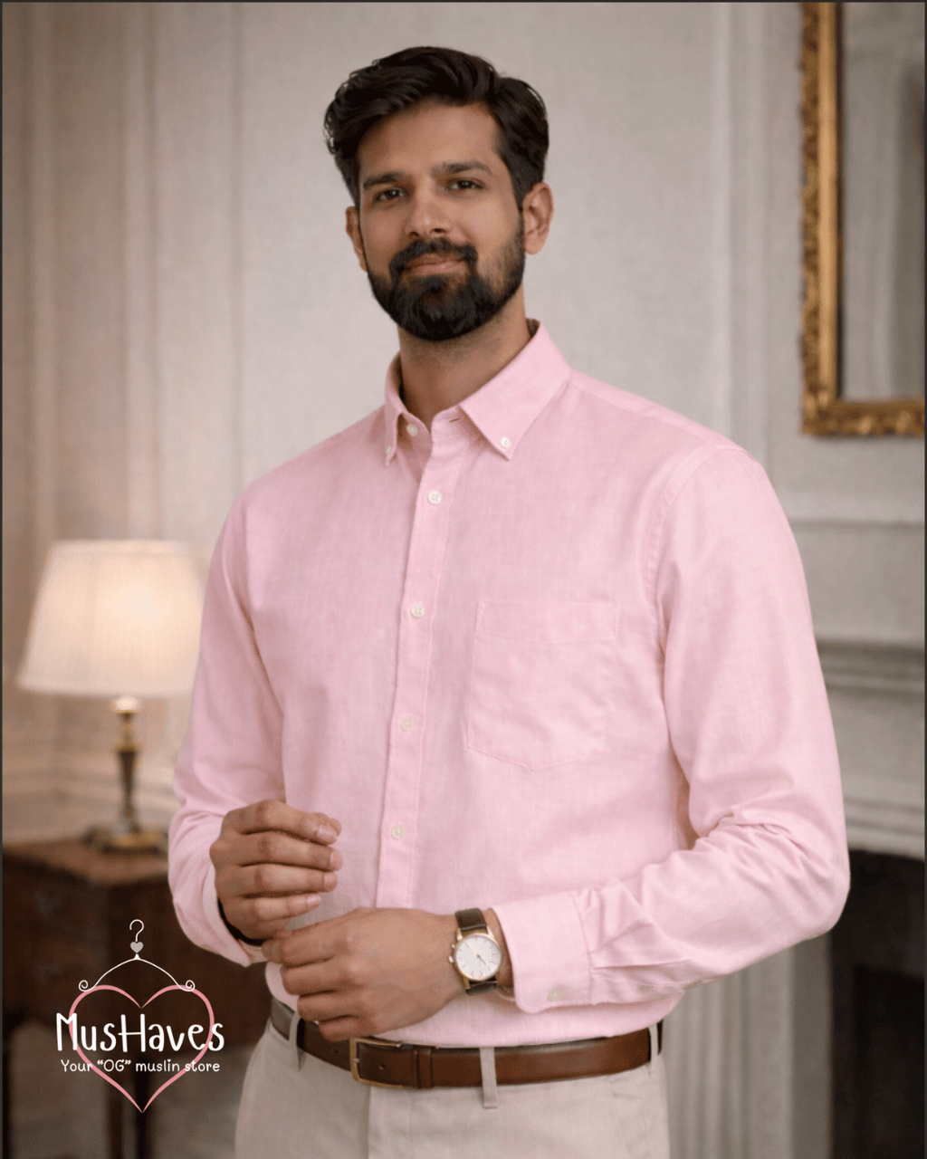 Muslin Oxford Collar Formal Shirt – Baby Pink