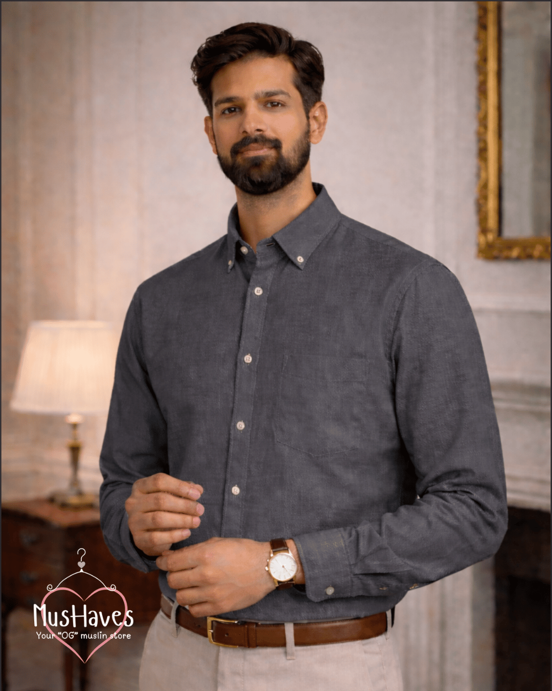 Muslin Oxford Collar Formal Shirt – Charcoal Grey