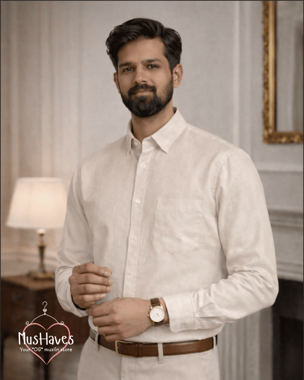 Muslin Oxford Collar Formal Shirt – Light Beige