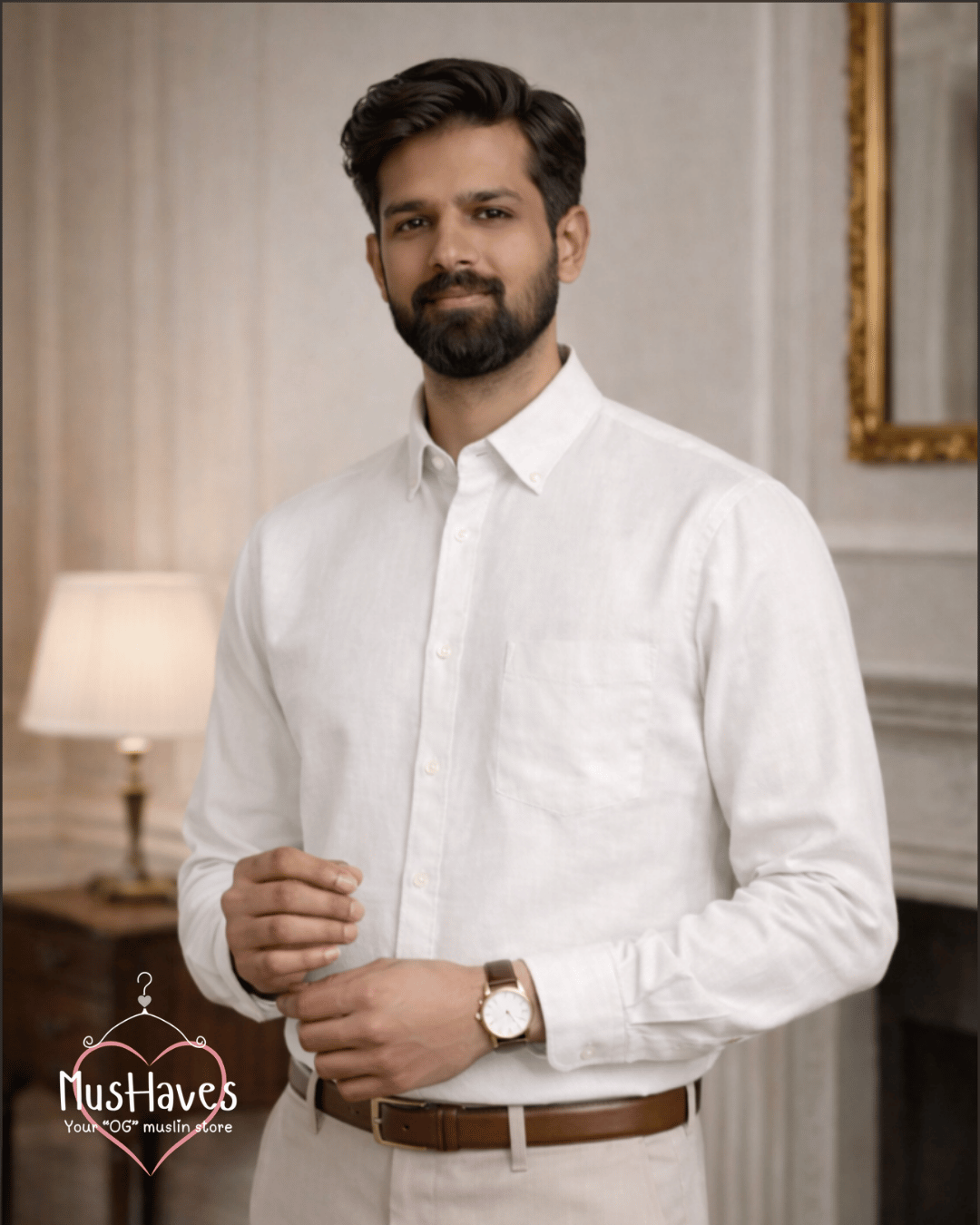 Muslin Oxford Collar Formal Shirt – Pearl White