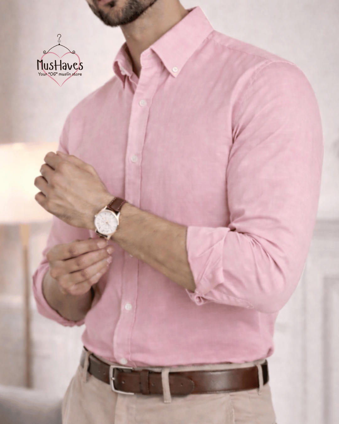 Muslin Oxford Collar Formal Shirt – Baby Pink