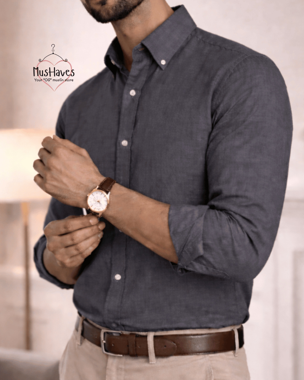 Muslin Oxford Collar Formal Shirt – Charcoal Grey