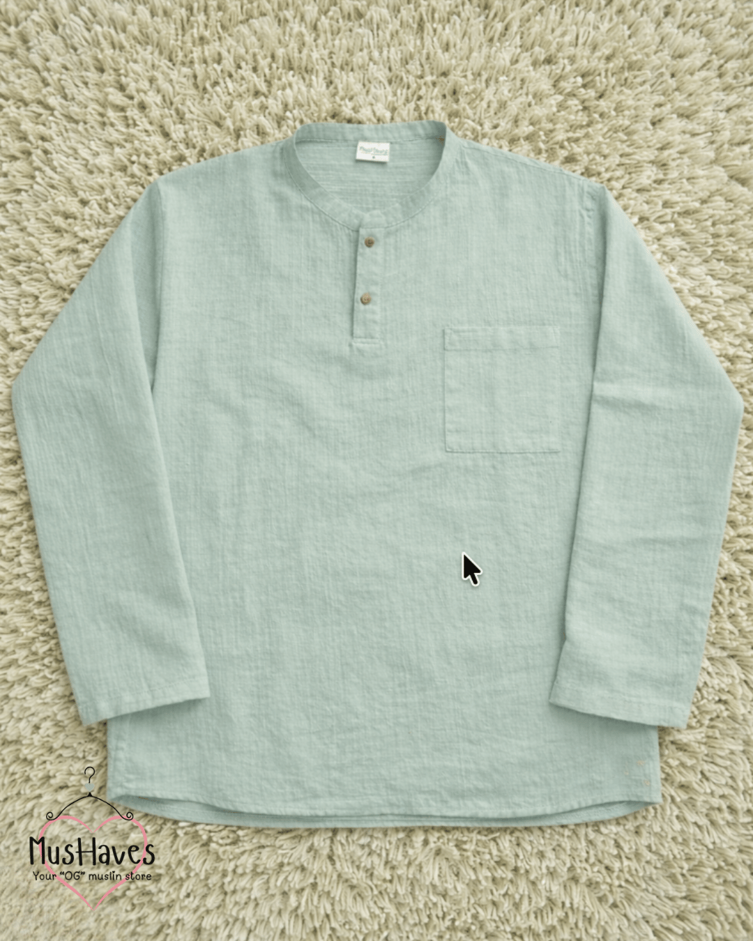 Premium Mulmul Kurta Teeshirt | 100% Organic Cotton | Men | Mushaves Classic | Mint Green