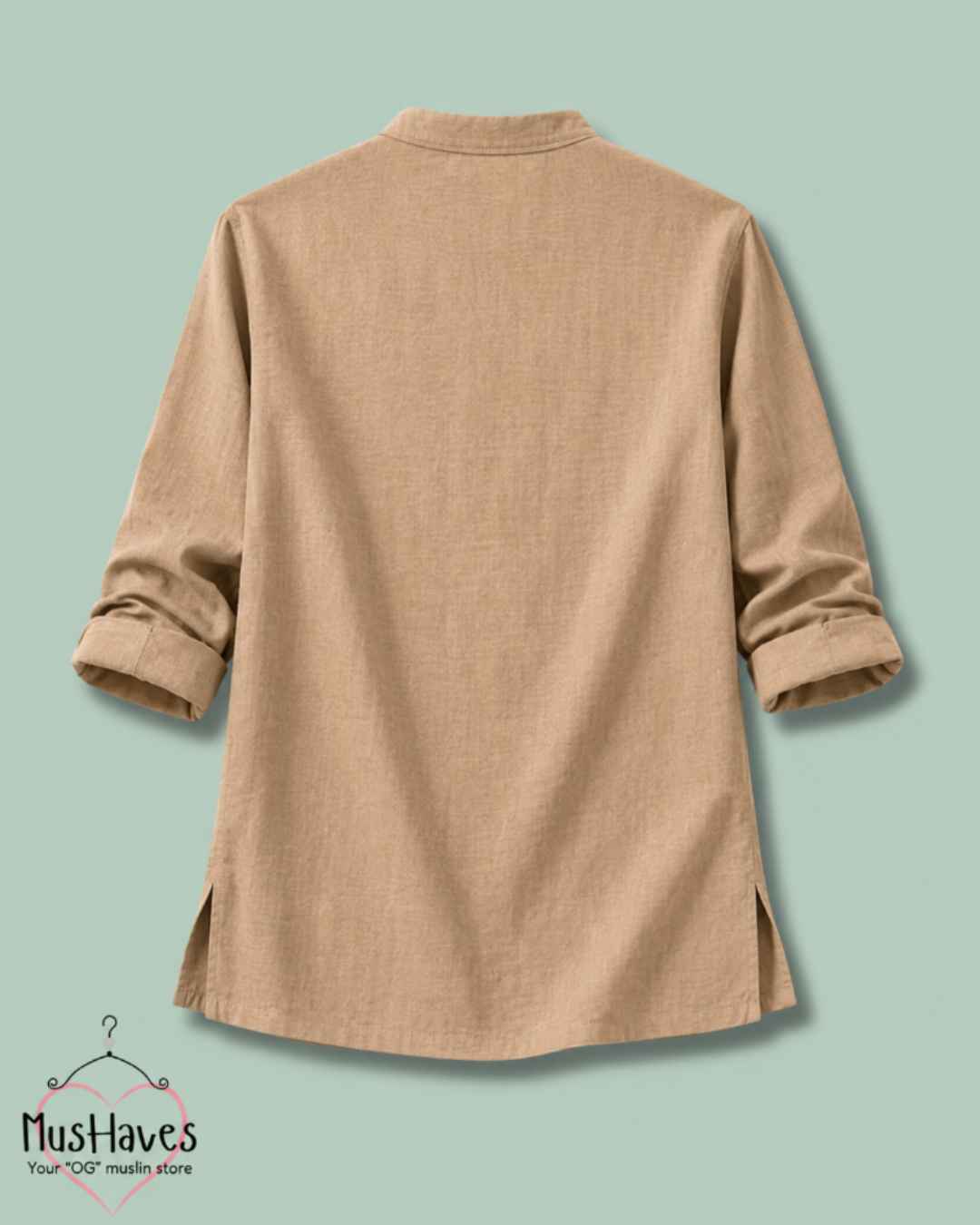 Classic Muslin Bandhgala Short Kurta – Olive Brown