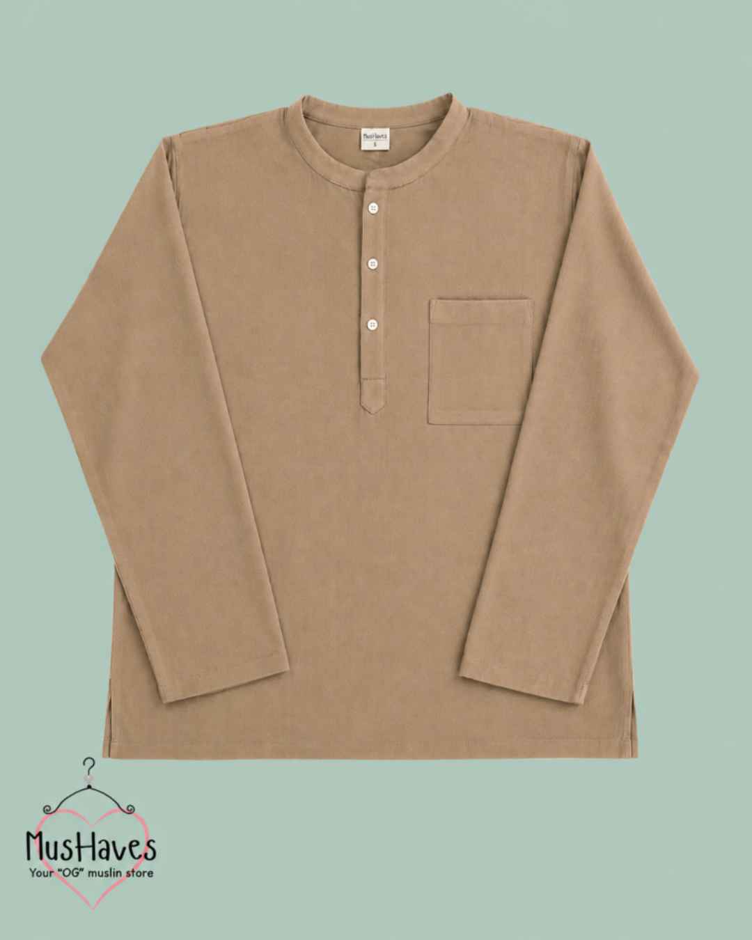 Classic Muslin Bandhgala Short Kurta – Olive Brown