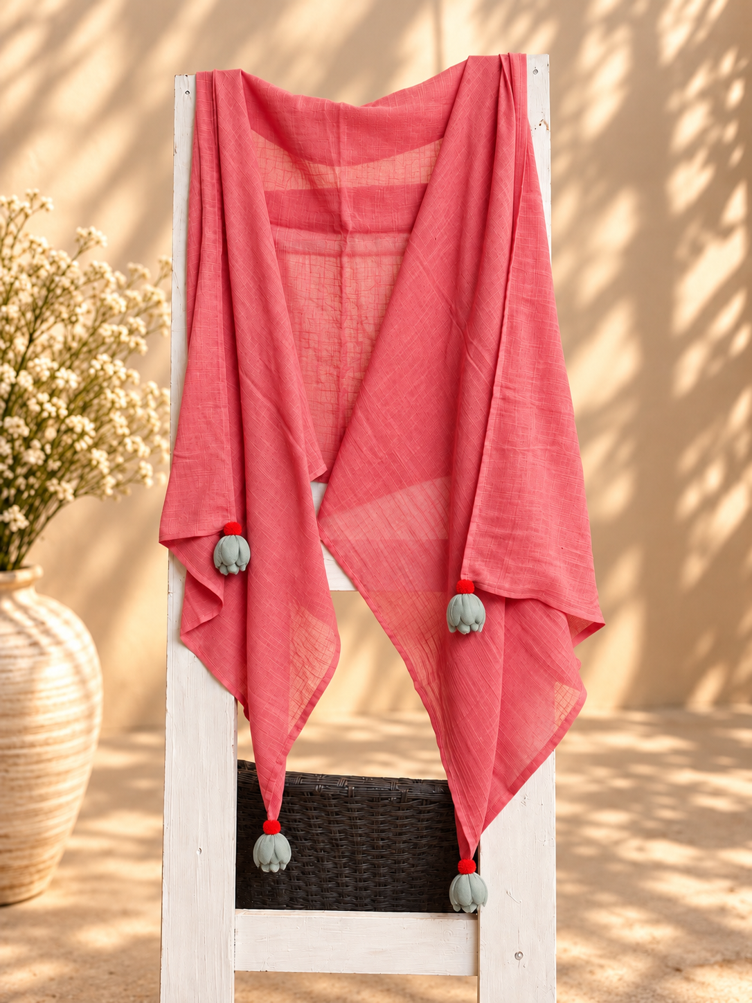 Single Gauze Muslin Stole – Malmal Dupatta with Tassels