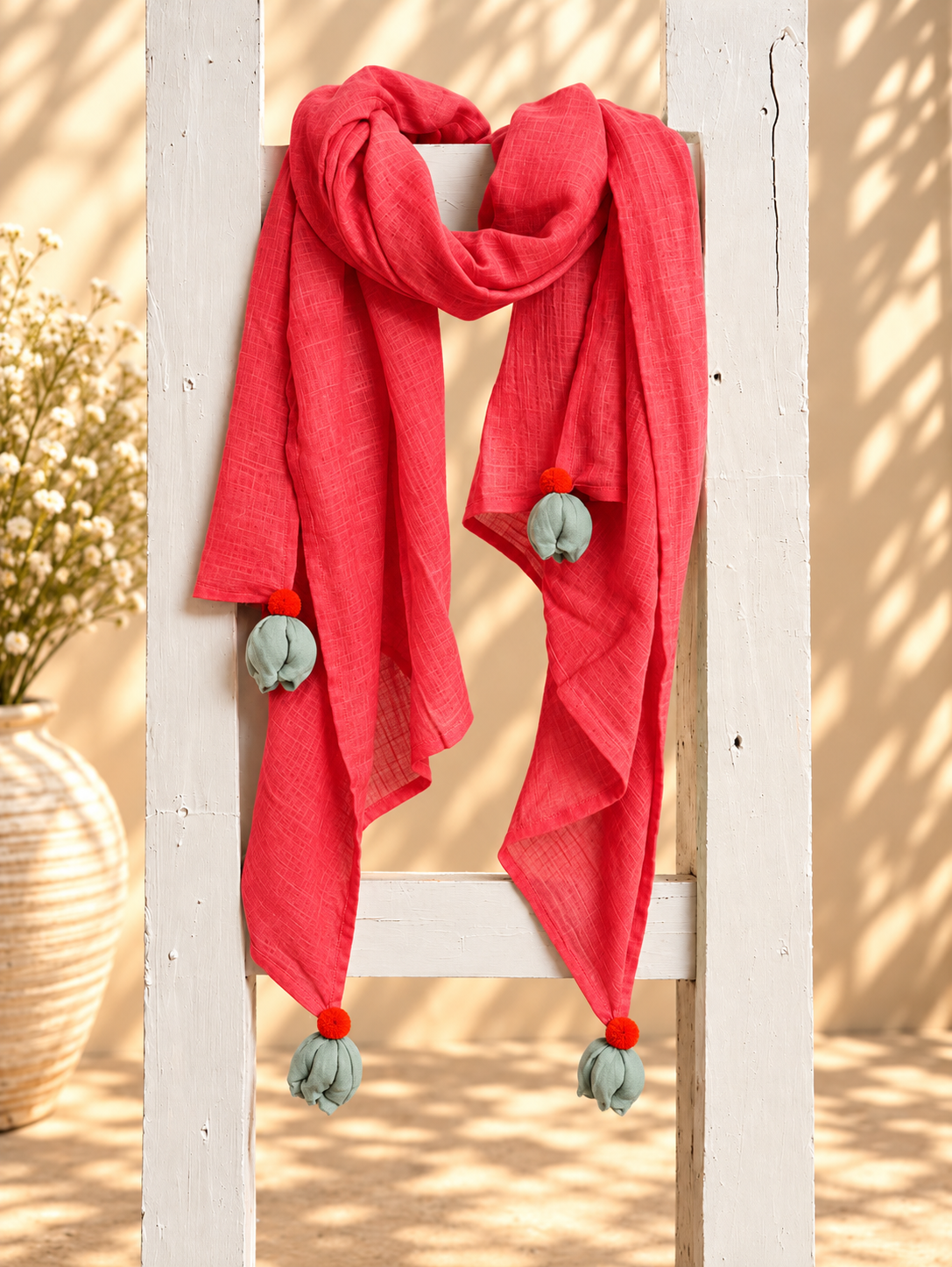 Single Gauze Muslin Stole – Malmal Dupatta with Tassels