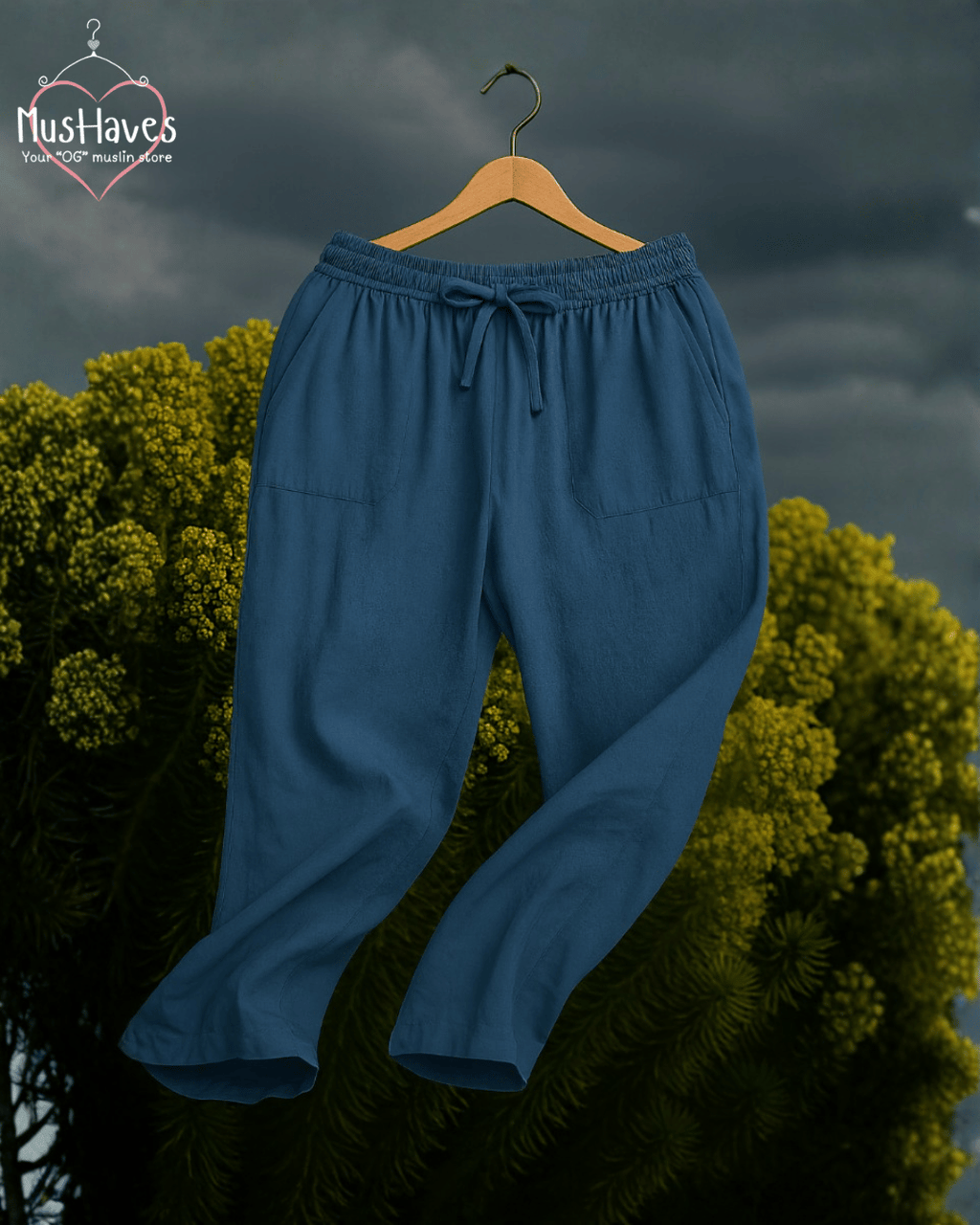 Premium Muslin Combo set | Teeshirt + Bottoms | Pearl White + Deep Blue