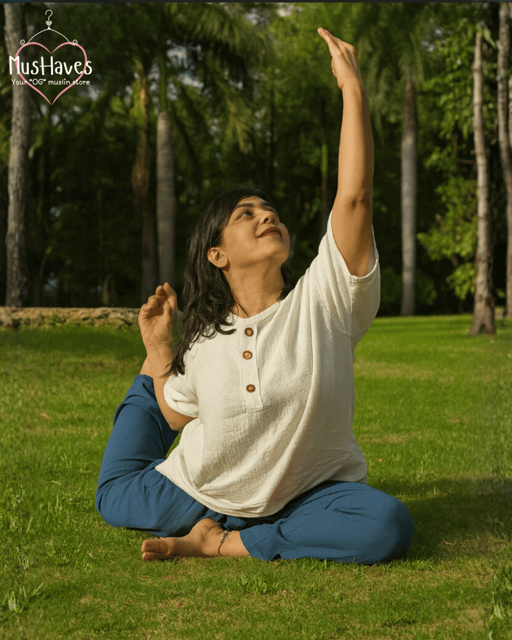 Premium Muslin Combo set | Teeshirt + Bottoms | Pearl White + Deep Blue