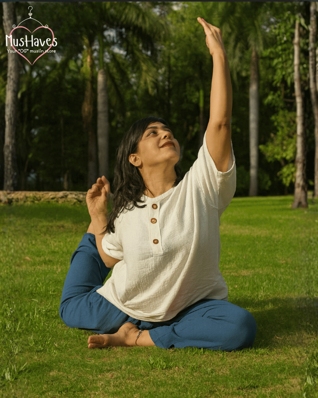 Premium Muslin Combo set | Teeshirt + Bottoms | Pearl White + Deep Blue