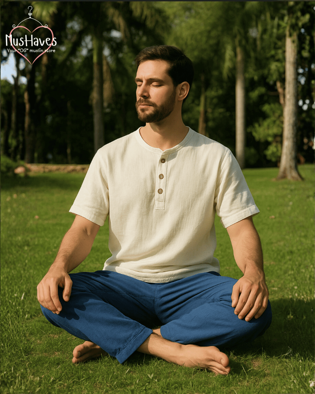 Premium Muslin Combo set | Teeshirt + Bottoms | Pearl White + Deep Blue