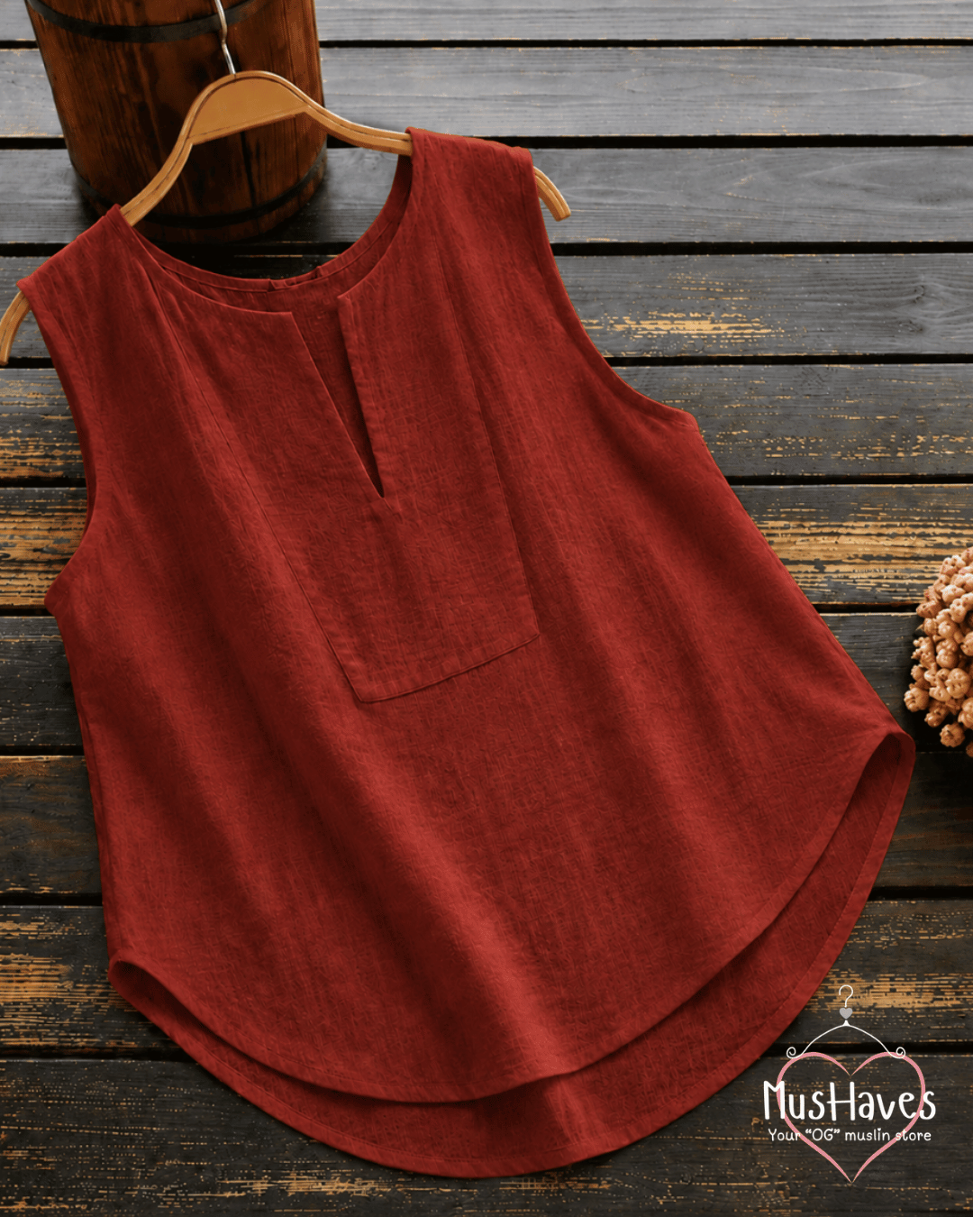 Muslin Sleeveless Formal Top – Maroon