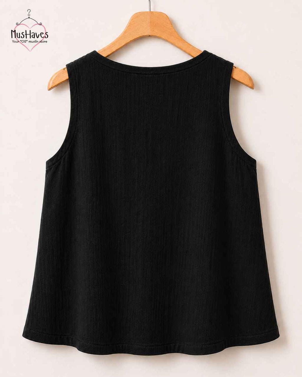 Breezy Muslin A Line V Neck Cut Sleeves Top – Charcoal Black