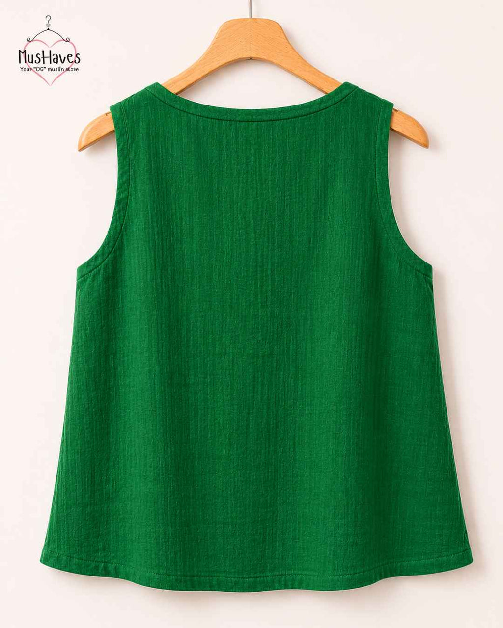 Breezy Muslin A Line V Neck Cut Sleeves Top – Parrort Green