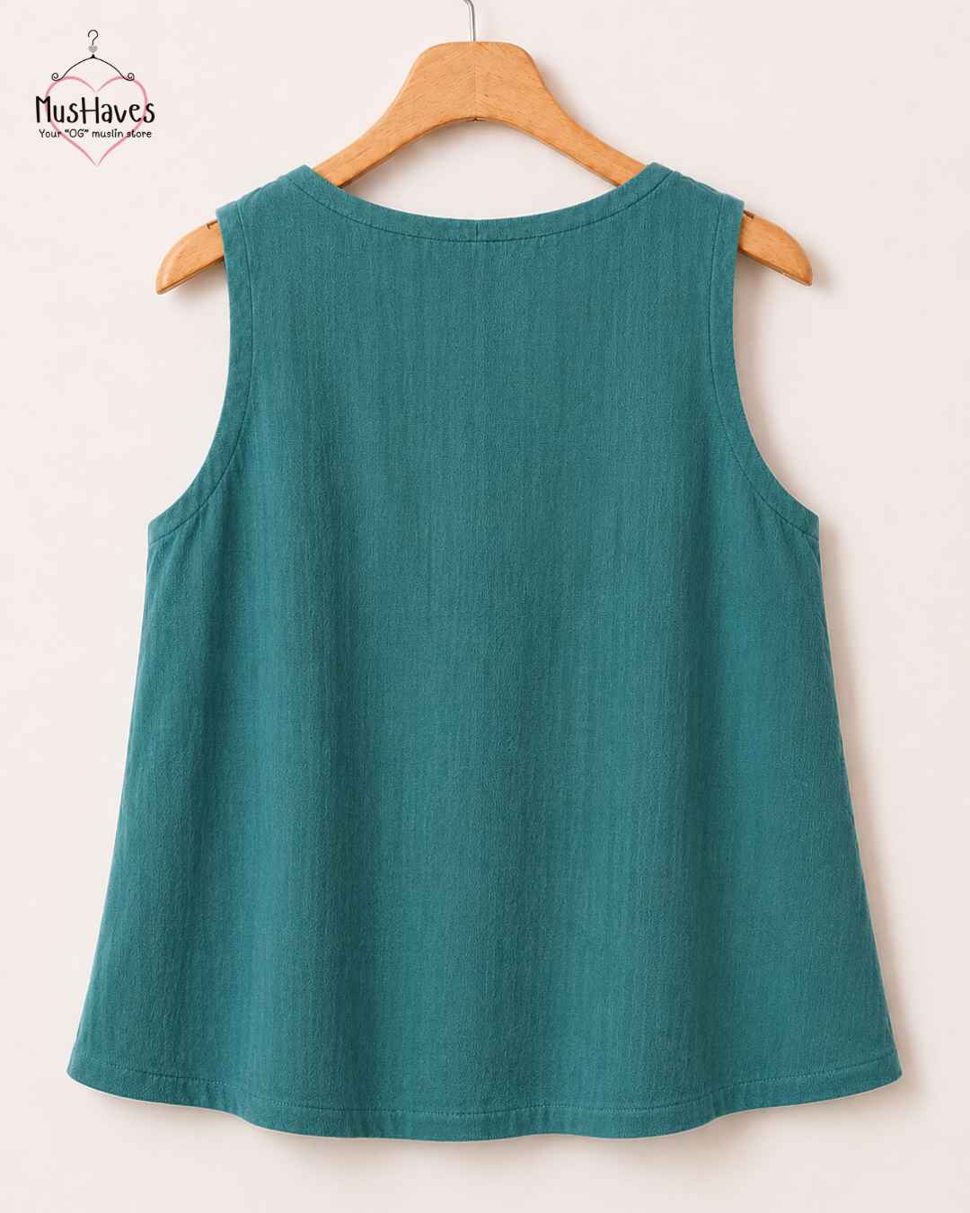 Breezy Muslin A Line V Neck Cut Sleeves Top – Rust Blue