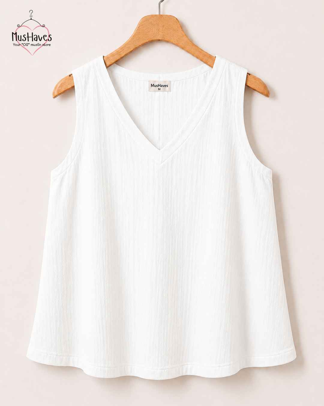 Breezy Muslin A Line V Neck Cut Sleeves Top – Pearl White