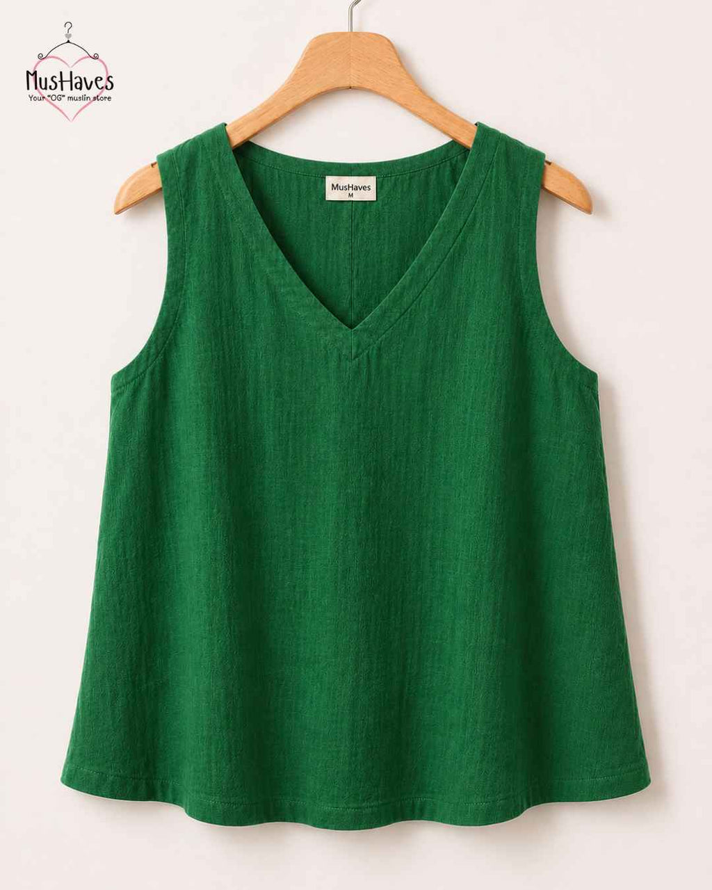 Breezy Muslin A Line V Neck Cut Sleeves Top – Parrort Green