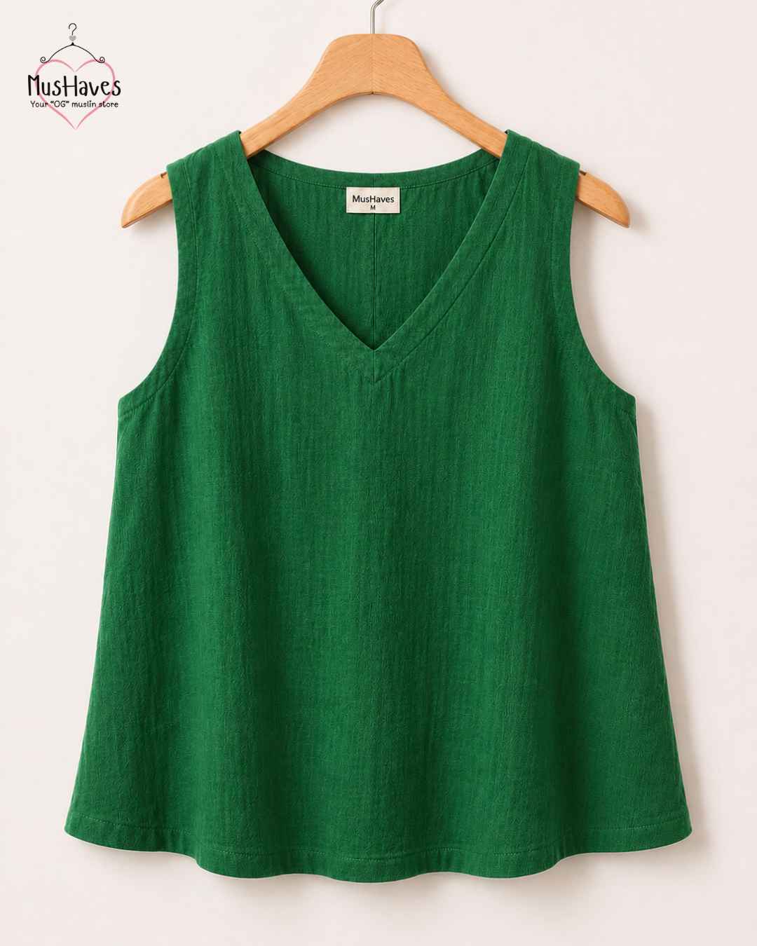 Breezy Muslin A Line V Neck Cut Sleeves Top – Parrort Green