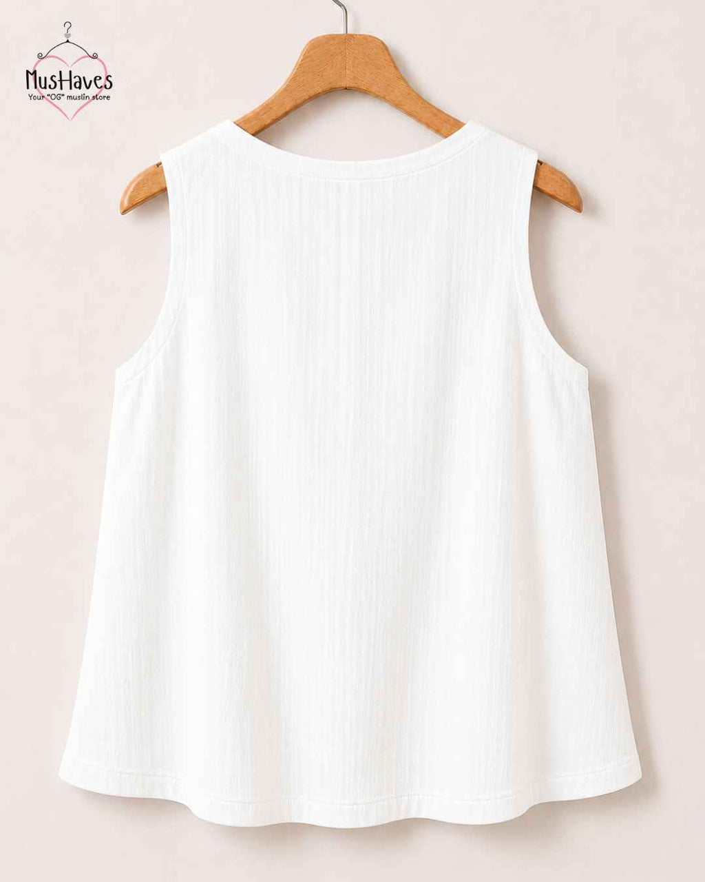 Breezy Muslin A Line V Neck Cut Sleeves Top – Pearl White