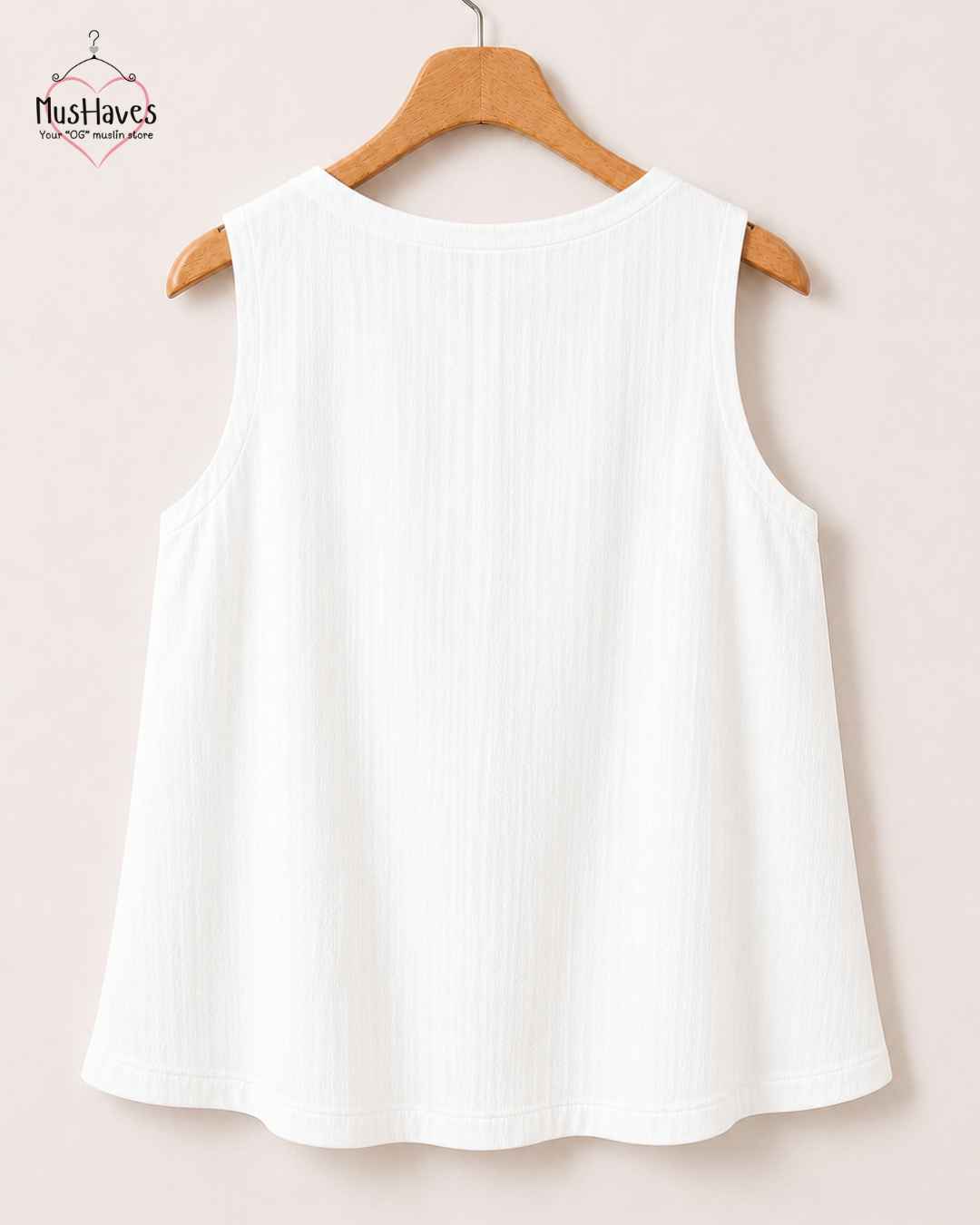 Breezy Muslin A Line V Neck Cut Sleeves Top – Pearl White