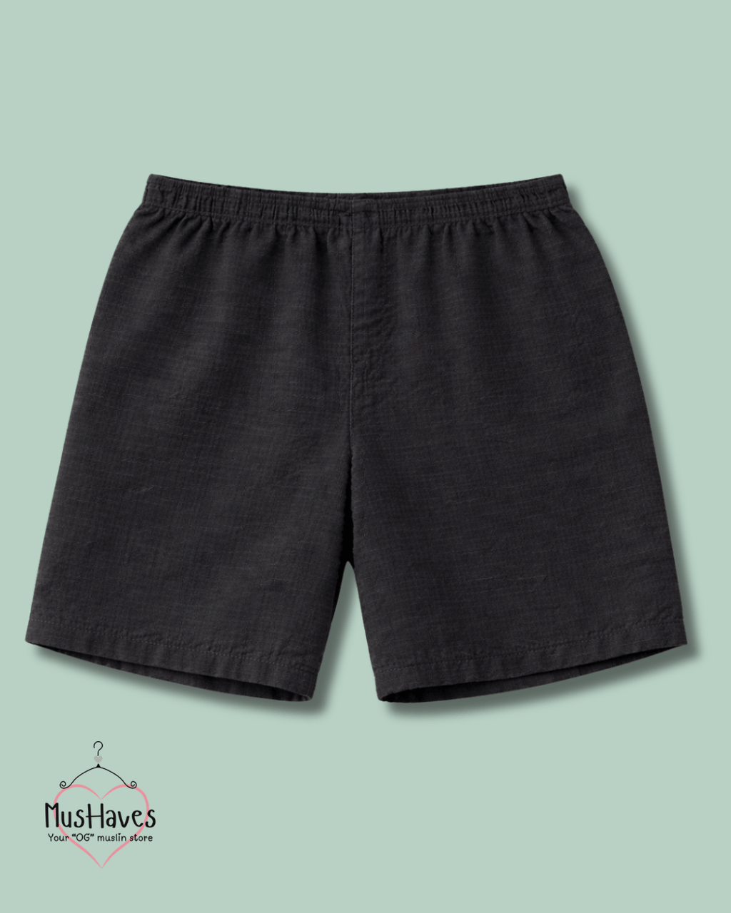 Muslin Cut Sleeve Pullover Hoodie & Shorts Coord – Charcoal Black