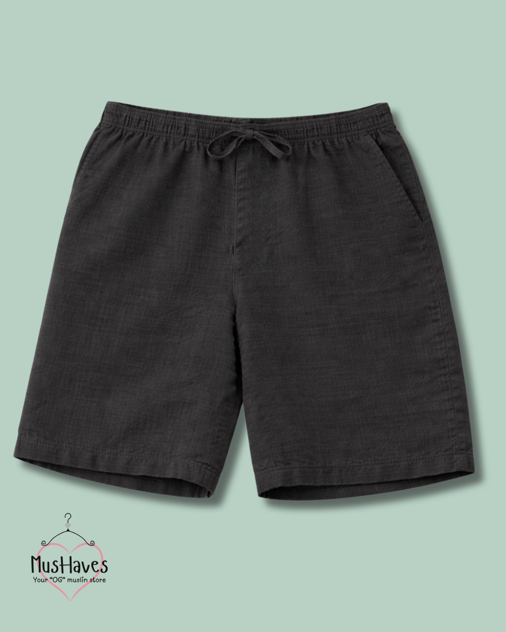 Muslin Cut Sleeve Pullover Hoodie & Shorts Coord – Charcoal Black