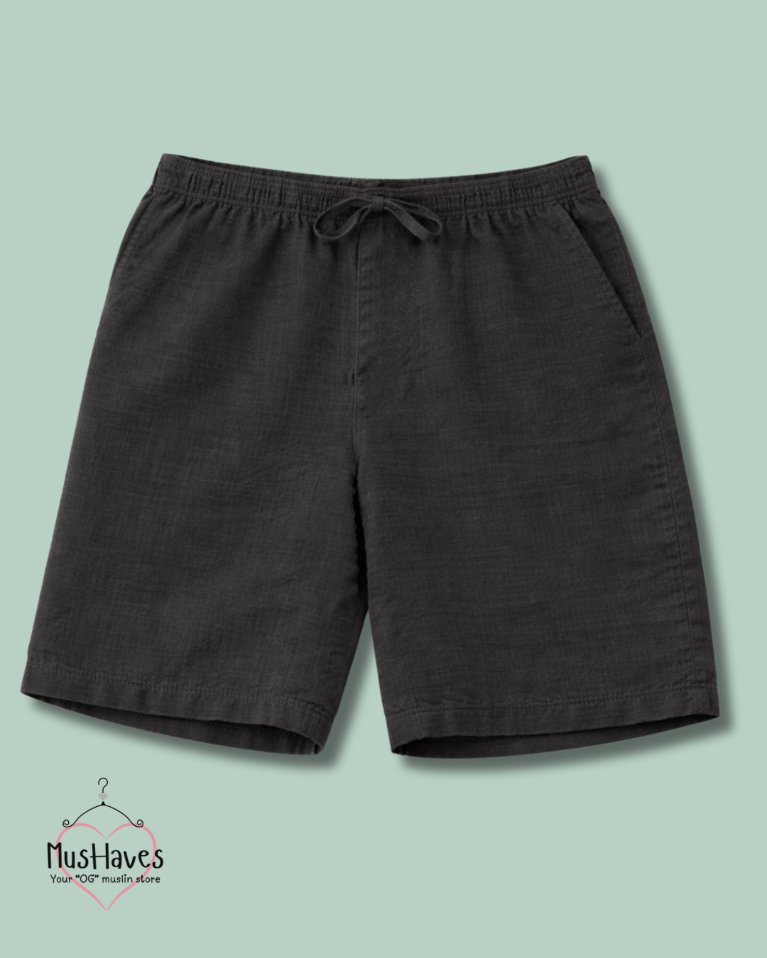 Muslin Cut Sleeve Pullover Hoodie & Shorts Coord – Charcoal Black