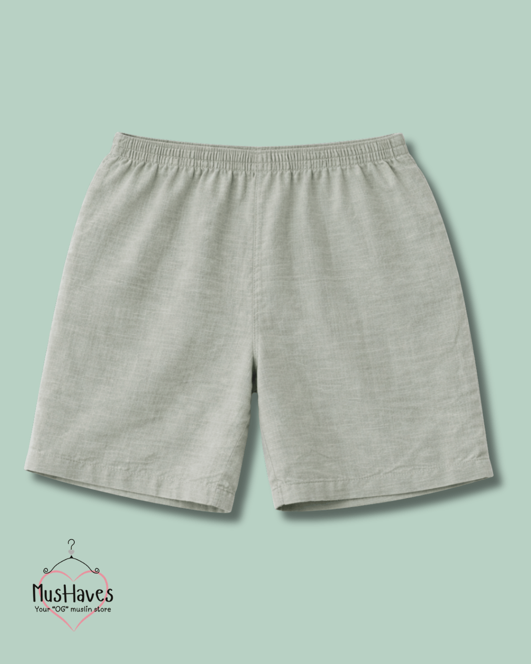 Muslin Cut Sleeve Pullover Hoodie & Shorts Coord – Sage Grey