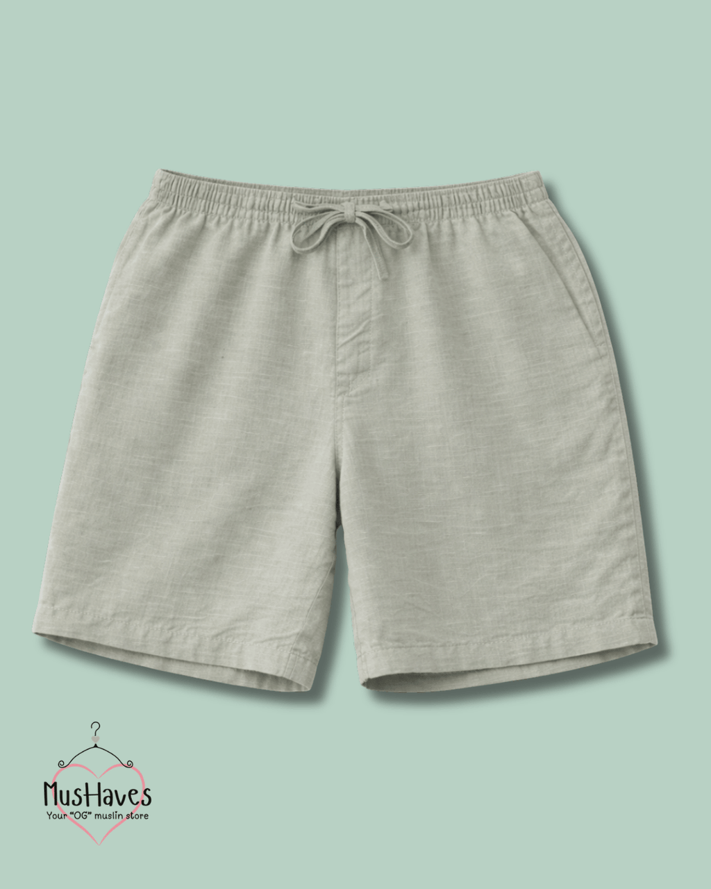 Muslin Cut Sleeve Pullover Hoodie & Shorts Coord – Sage Grey