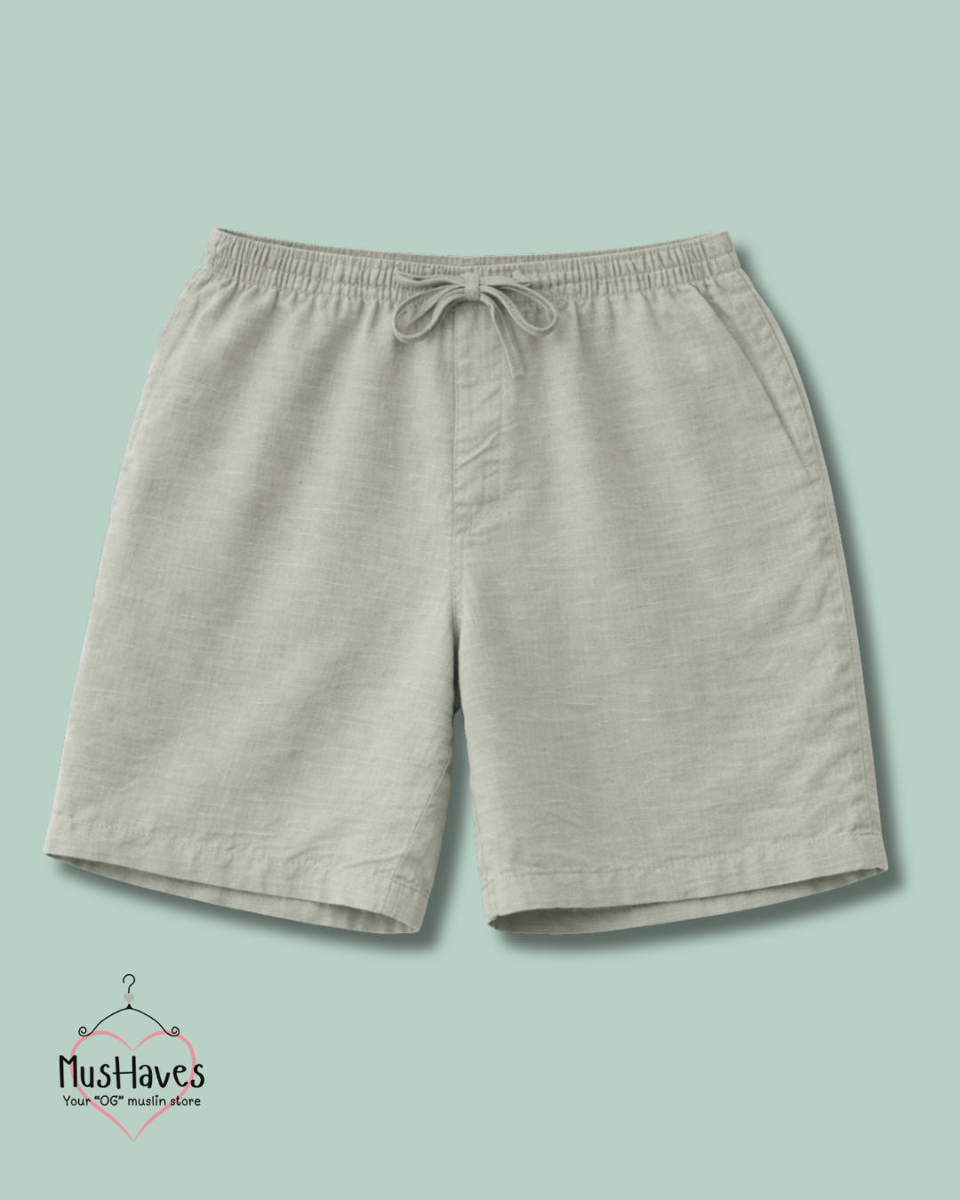 Muslin Cut Sleeve Pullover Hoodie & Shorts Coord – Sage Grey