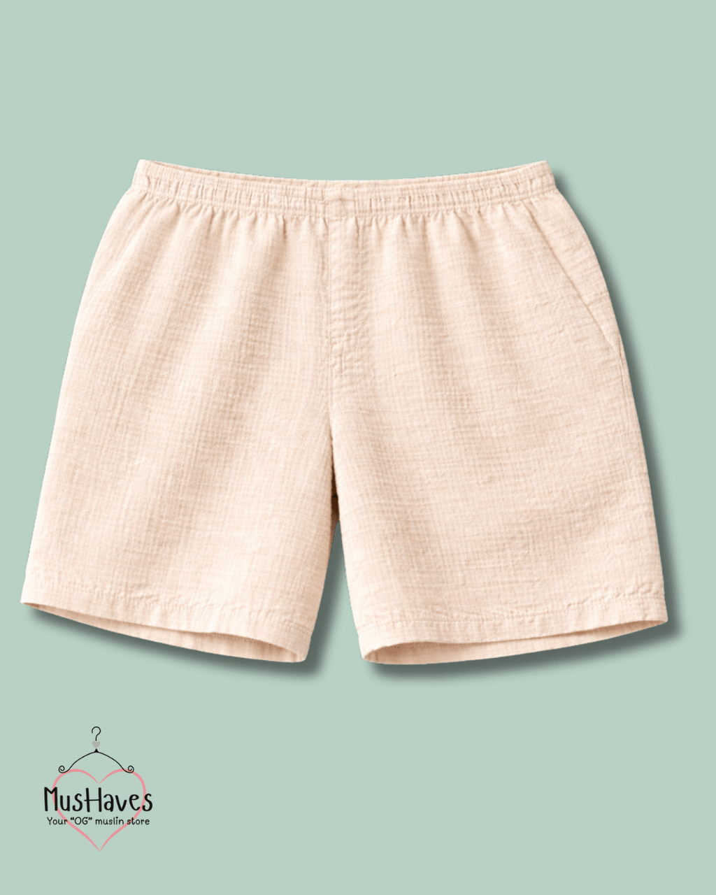 Muslin Cut Sleeve Pullover Hoodie & Shorts Coord – Beige