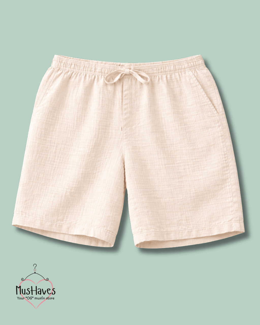 Muslin Cut Sleeve Pullover Hoodie & Shorts Coord – Beige