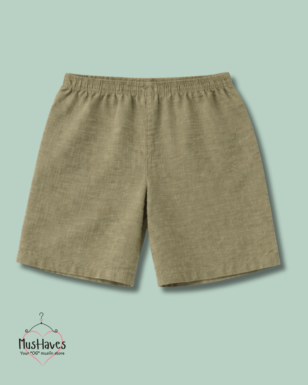Muslin Cut Sleeve Pullover Hoodie & Shorts Coord – Olive Green