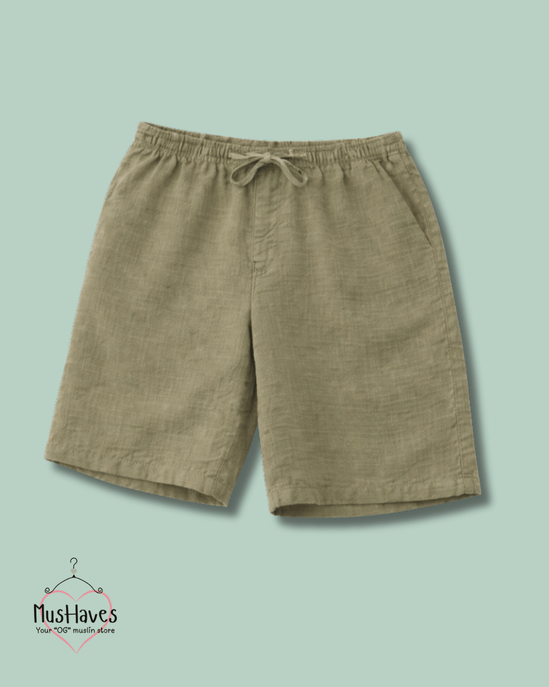 Muslin Cut Sleeve Pullover Hoodie & Shorts Coord – Olive Green