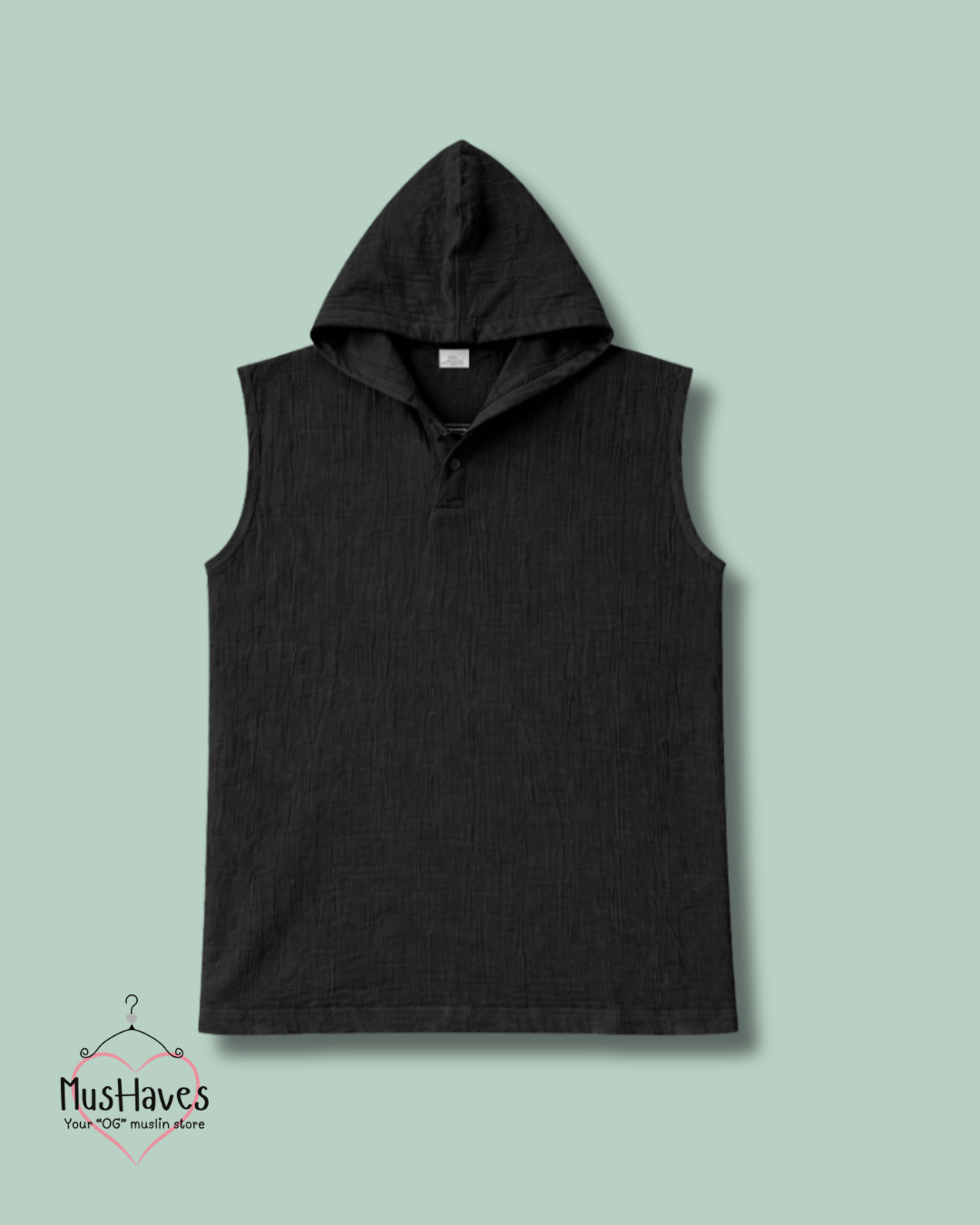 Muslin Cut Sleeve Pullover Hoodie & Shorts Coord – Charcoal Black