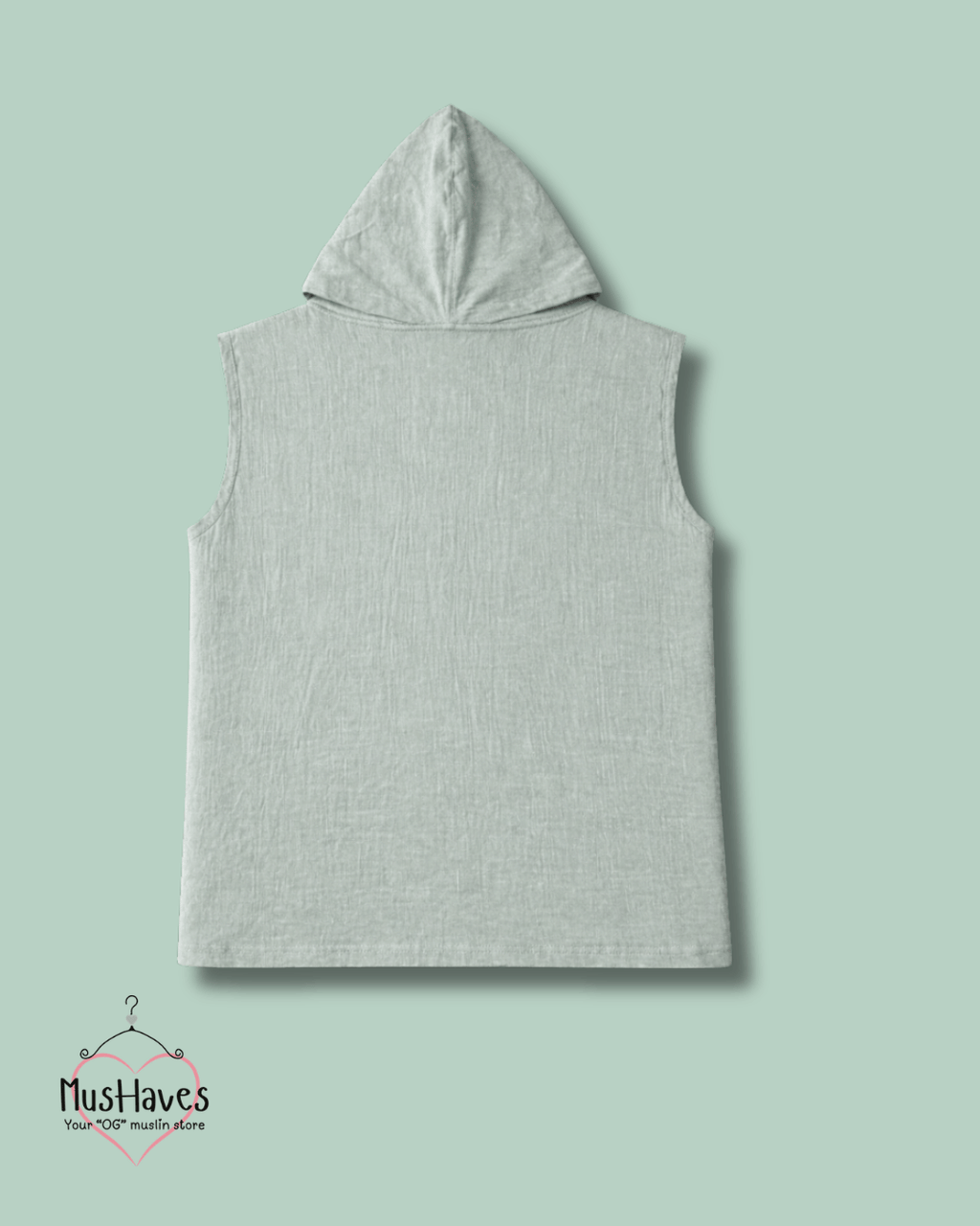 Muslin Cut Sleeve Pullover Hoodie & Shorts Coord – Sage Grey