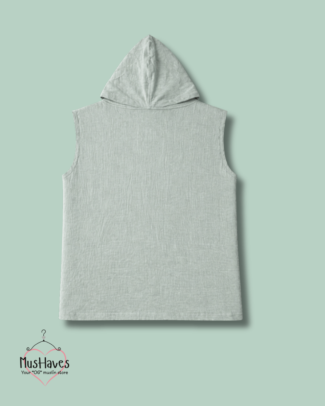 Muslin Cut Sleeve Pullover Hoodie & Shorts Coord – Sage Grey